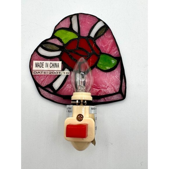 Vintage Heart Shape Stained Glass Rose Night Light - Picture 3 of 5